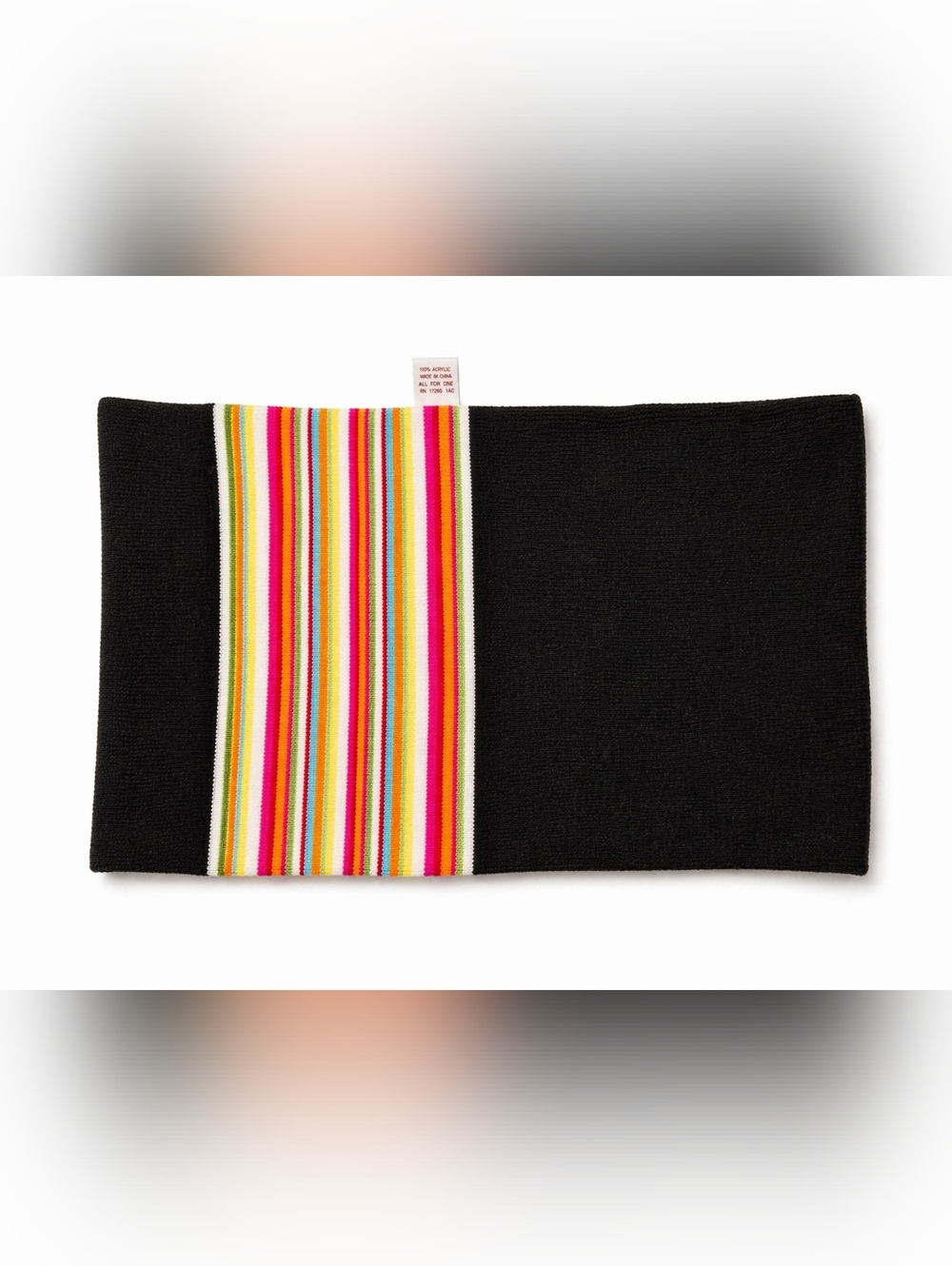 Black Beanie & Scarf Set with Pink, Yellow and Multicolor Stripes - Picture 3 of 4